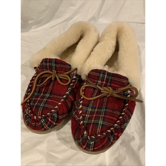 LL Bean Shoes - LL Bean Women's Wicked Good Moccasin Slipper Red Plaid - Women's Size 10 M